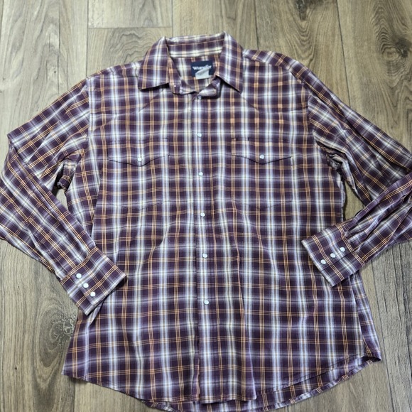 Wrangler Other - Vintage Wrangler Mens Purple‎ Plaid Pearl Snap Button Up Western Size XL Rodeo